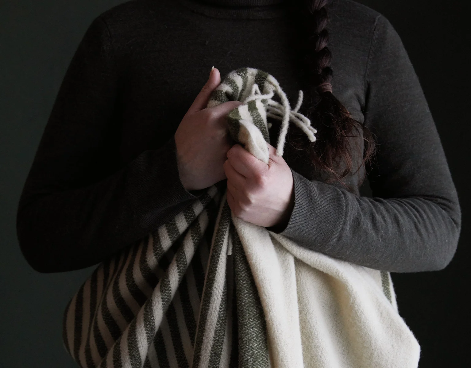 Stripepledd 100% Ull, Mørk Grønn - Bilde 3