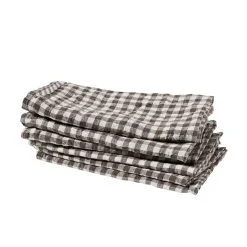 Linserviett, Brun Gingham, rutete 45 x 45