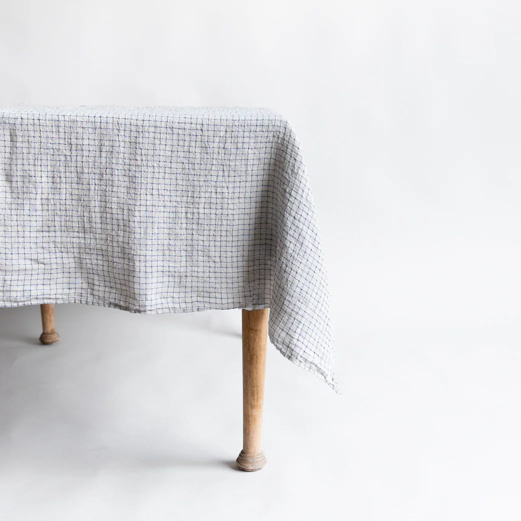 Linduk, Flax/Blue checks 140x 250 cm - Picture 2