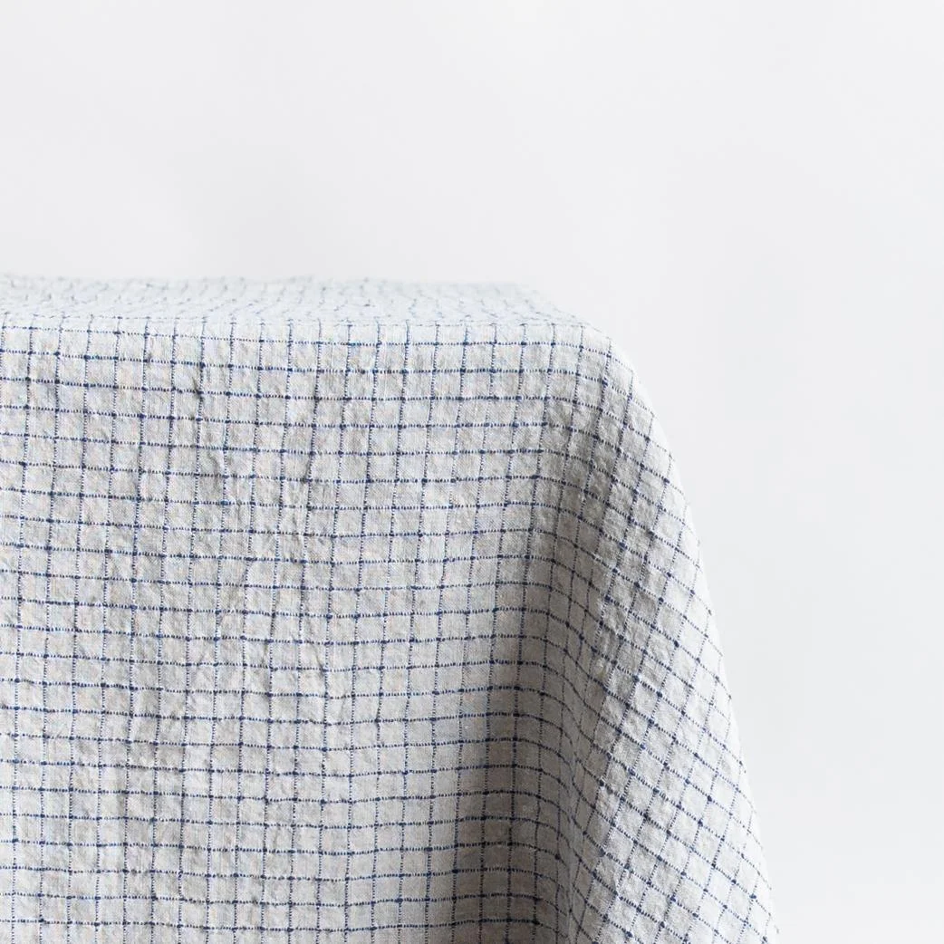 Linen cloth, Flax/Blue checks 140x 250 cm