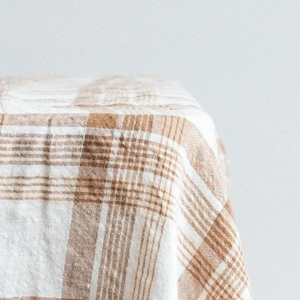 Linen cloth, Caramel Checks 160 x 300 cm