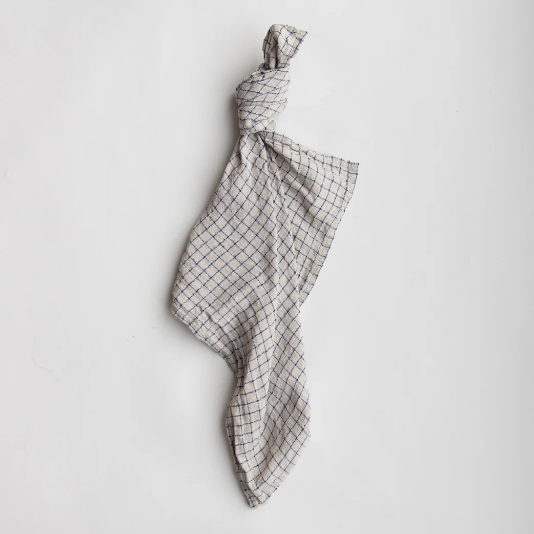 Linen napkin, Flax/ Blue Checks 45 x 45 - Image 2