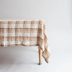 Linen cloth, Caramel Checks 140 x 250 cm