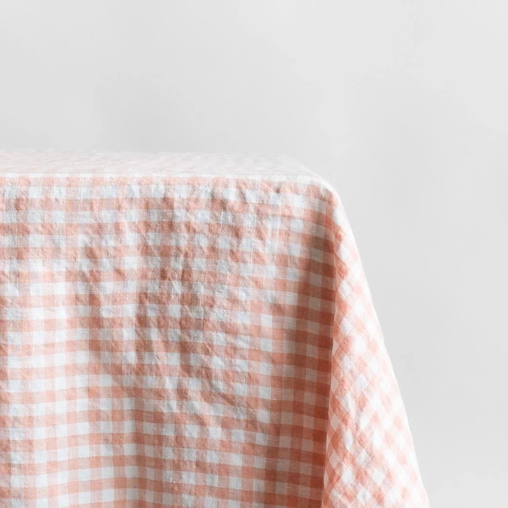 Linen cloth, Pink checked 140 x 250 cm