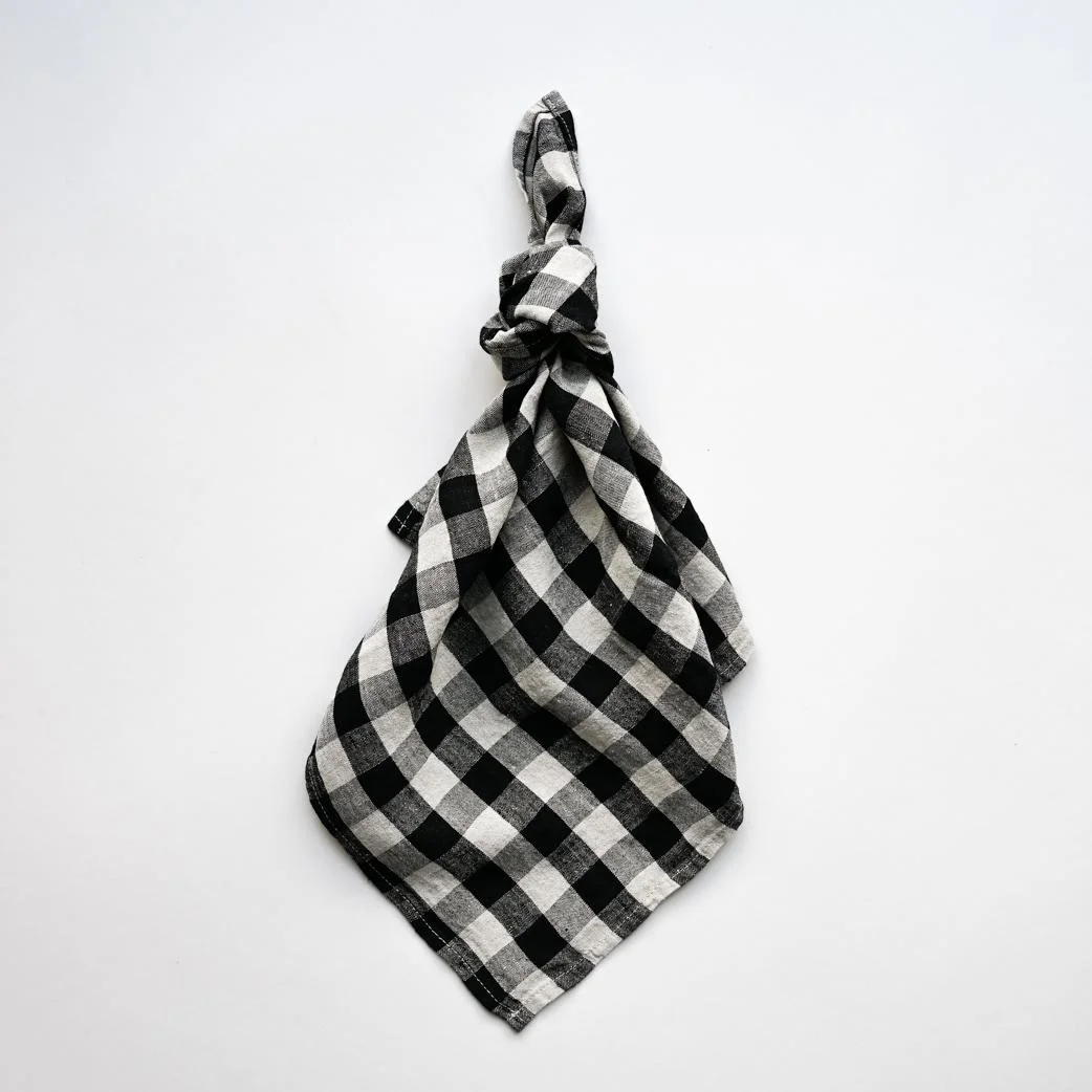 Linserviett, Black Gingham rutete, 45 x 45